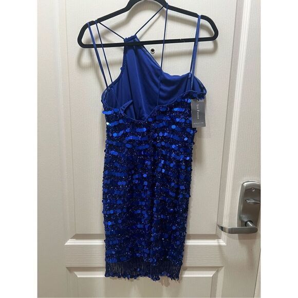 Liv Foster Sexy Beaded One shoulder Sequin Bodycon Dress in Royal Blue size 6 - Picture 2 of 4
